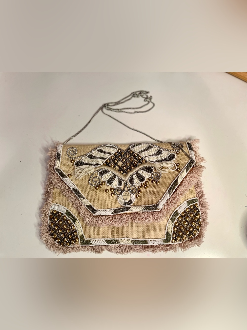 Shashi Leela Beaded Fringe Envelope Shoulder Bag